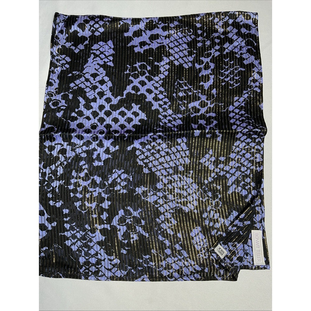 Vintage Bonwit Teller‎ 100% Silk Scarf Purple Snake Print Gold Metallic 80s Glam